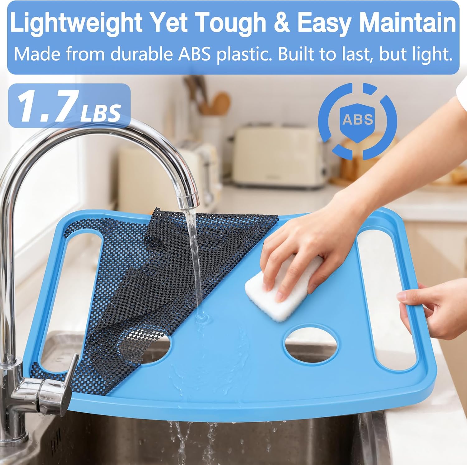 Walker Tray for Seniors with Dual Cup Holders & Side Pouch (Blue) | Durable Food & Drink Table, Lightweight with Non-Slip Pad, Compatible with Walker of 10210-1 Model